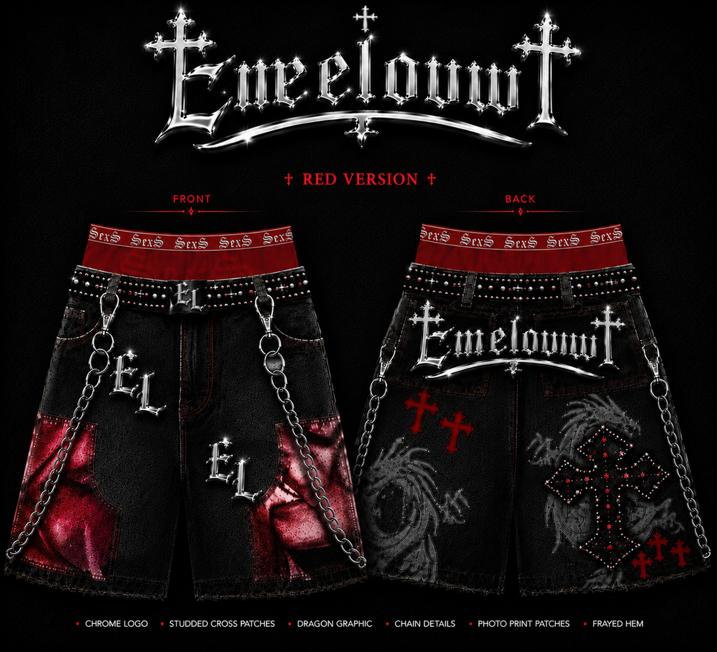 Emeloww EL Dragon Cross Denim Shorts