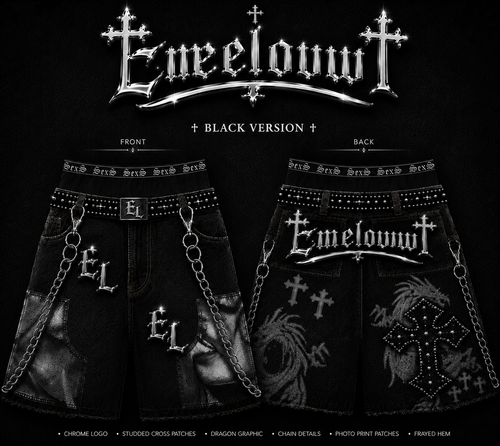 Emeloww EL Dragon Cross Denim Shorts