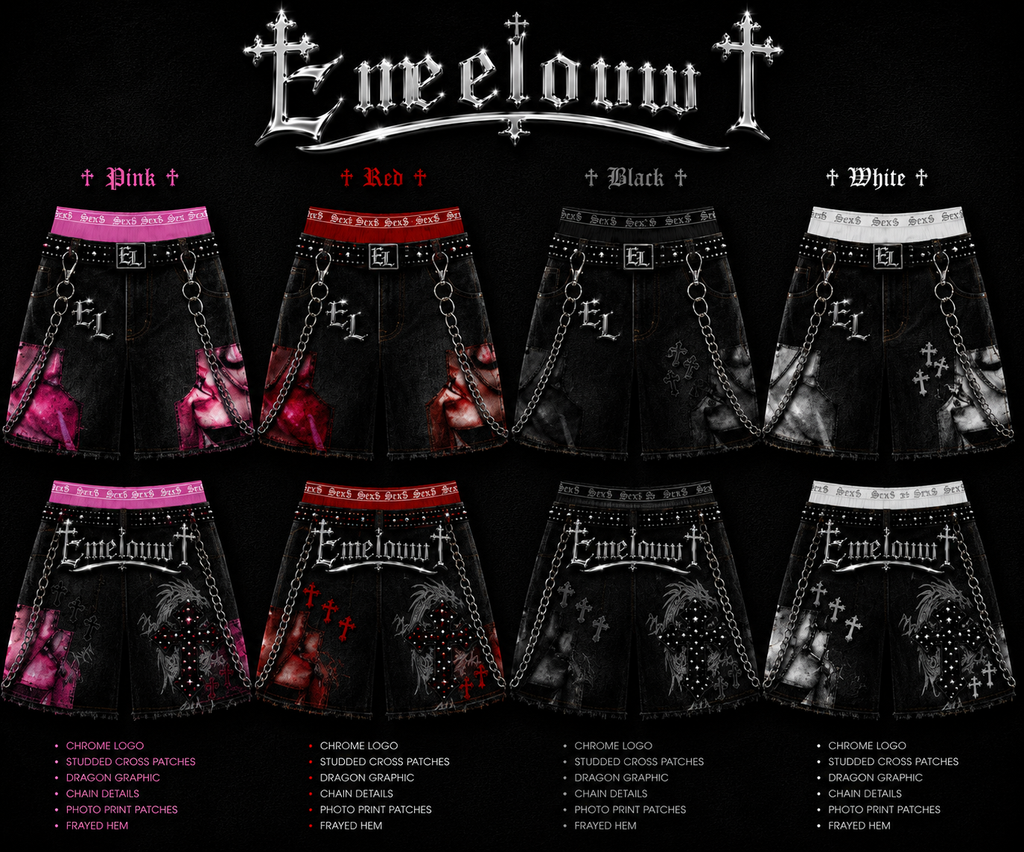 Emeloww EL Dragon Cross Denim Shorts
