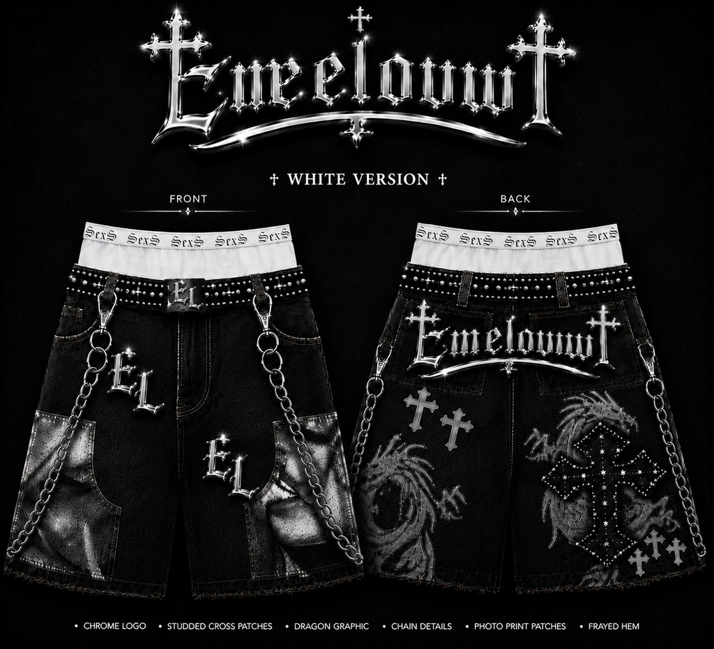 Emeloww EL Dragon Cross Denim Shorts